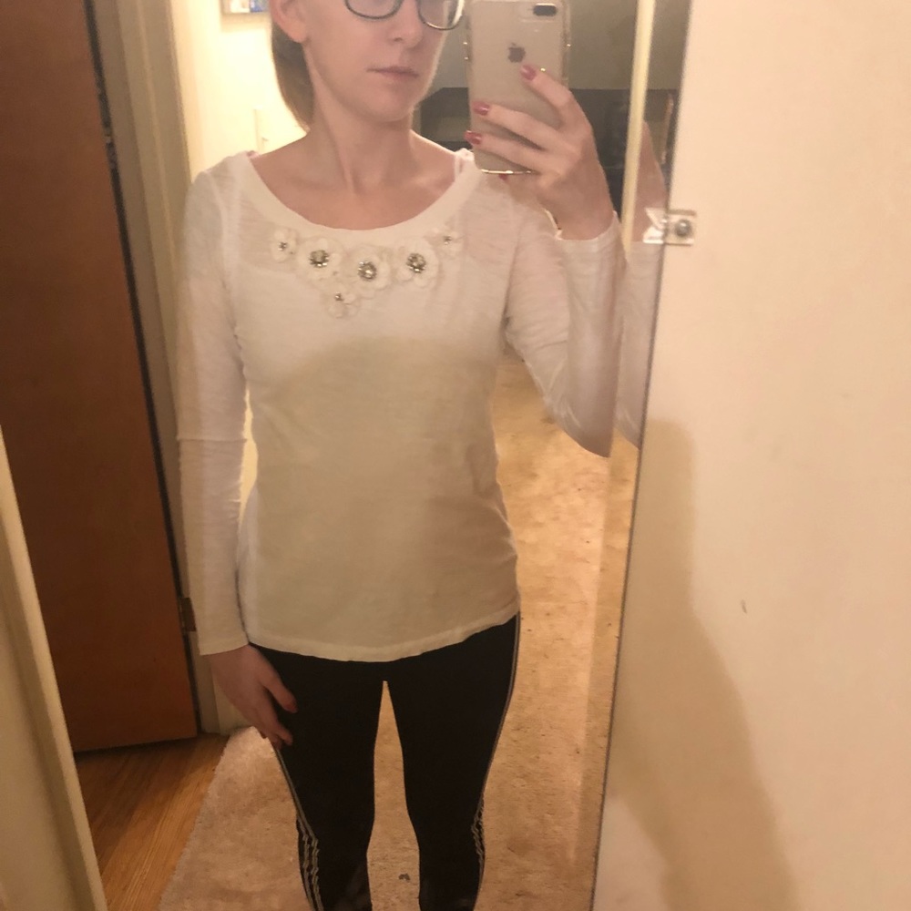 Loft long sleeve shirt with flowers and jewels
